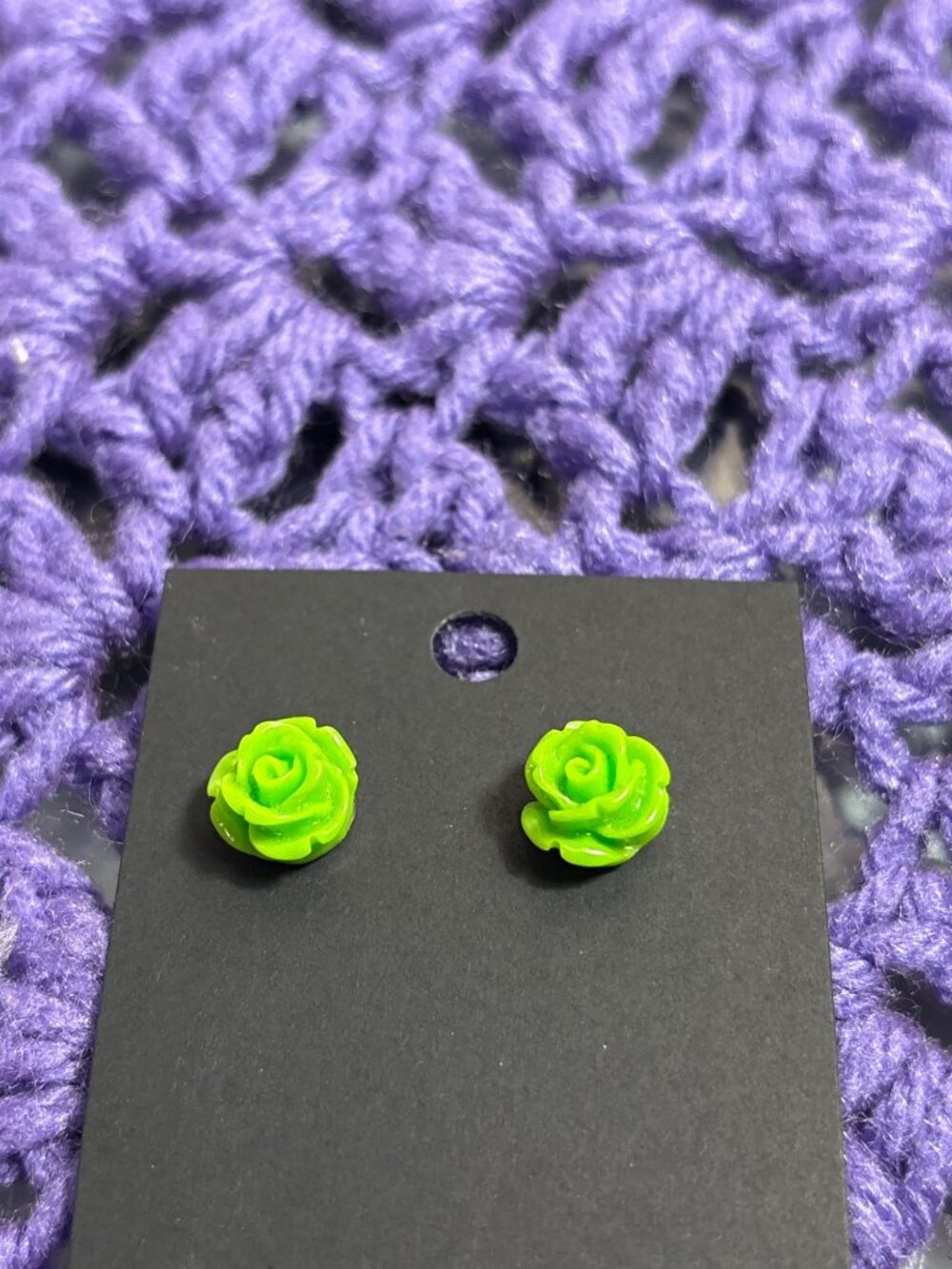 Green Plastic Rose Stud Earrings 0.5 inch